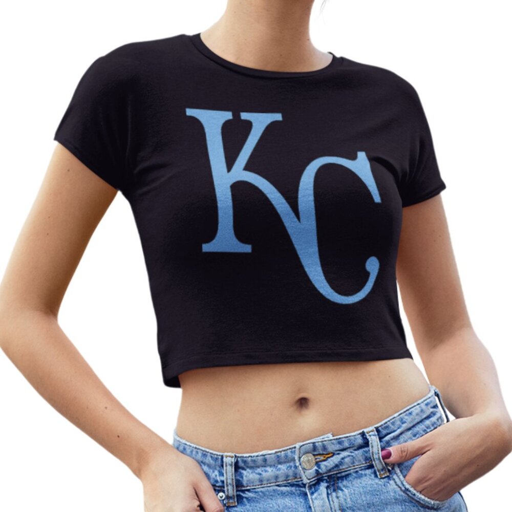 NEW Kansas City Royals KC Team Color Pop Form Fit Crop Top Shirt BLACK